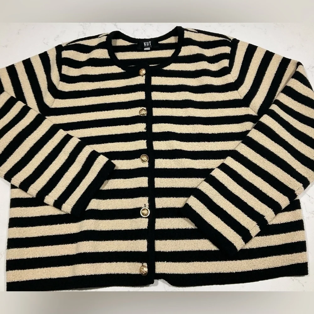 ✨ KUT from the Kloth Black & Beige Stripe Cardigan – XL ✨